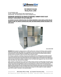 2020 March RenewAire Introduces NEW SA Series Energy Recovery Core Array Press Release